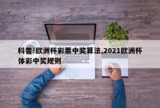 科普!欧洲杯彩票中奖算法,2021欧洲杯体彩中奖规则